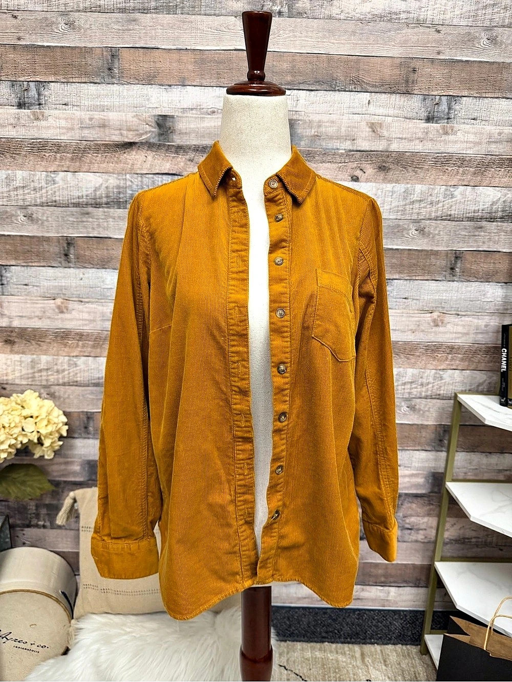 Anthropologie Mustard Corduroy Button Down Shirt 0